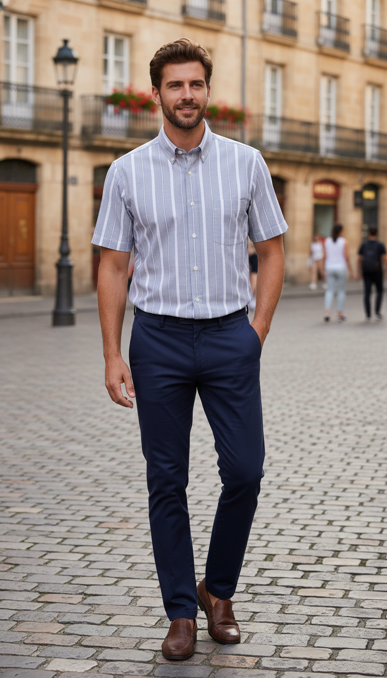 OURYE — Men's Shirt — 100% Cotton Breathable Oxford Short
