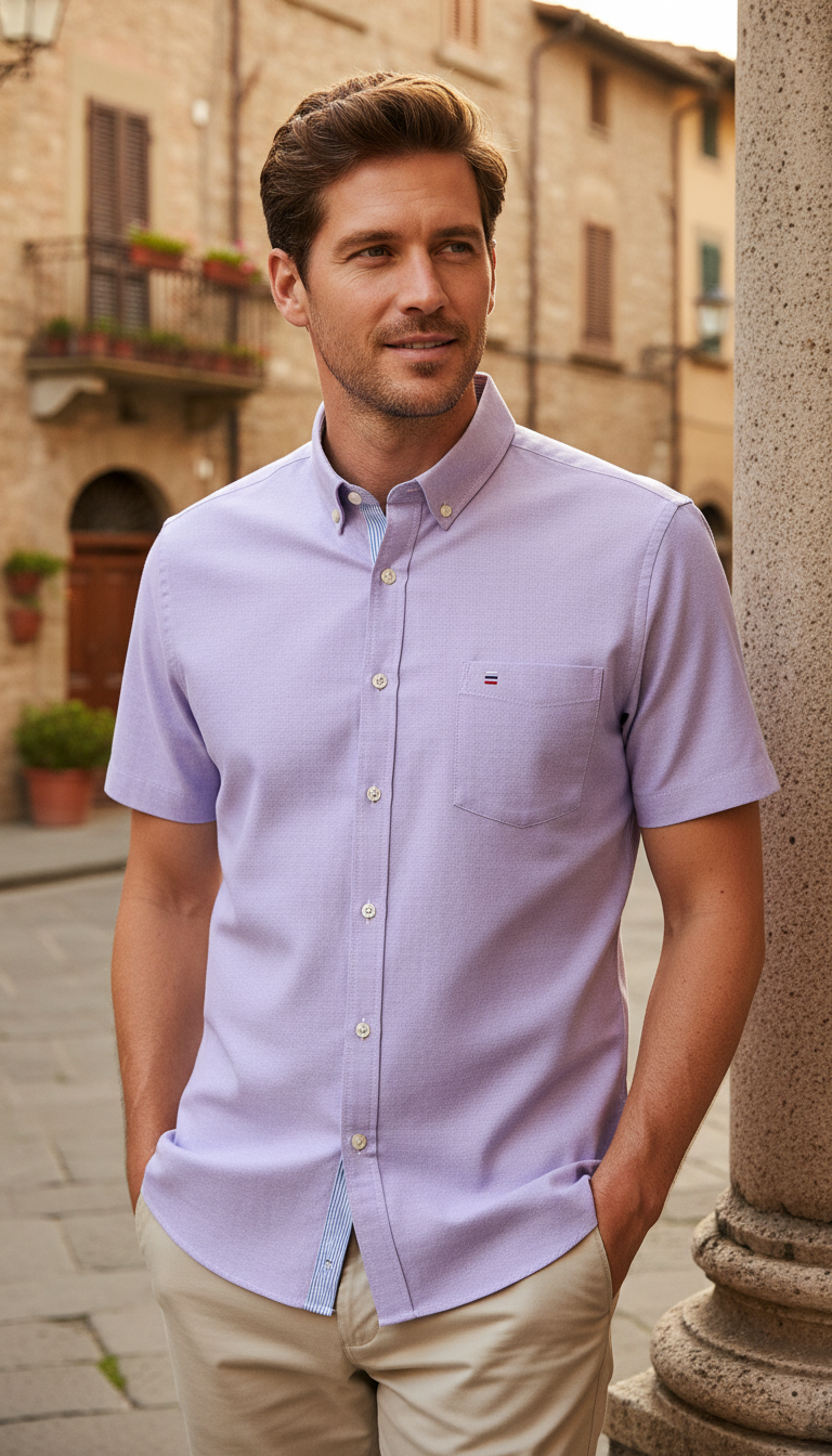 OURYE — Men's Shirt — 100% Cotton Breathable Oxford Short