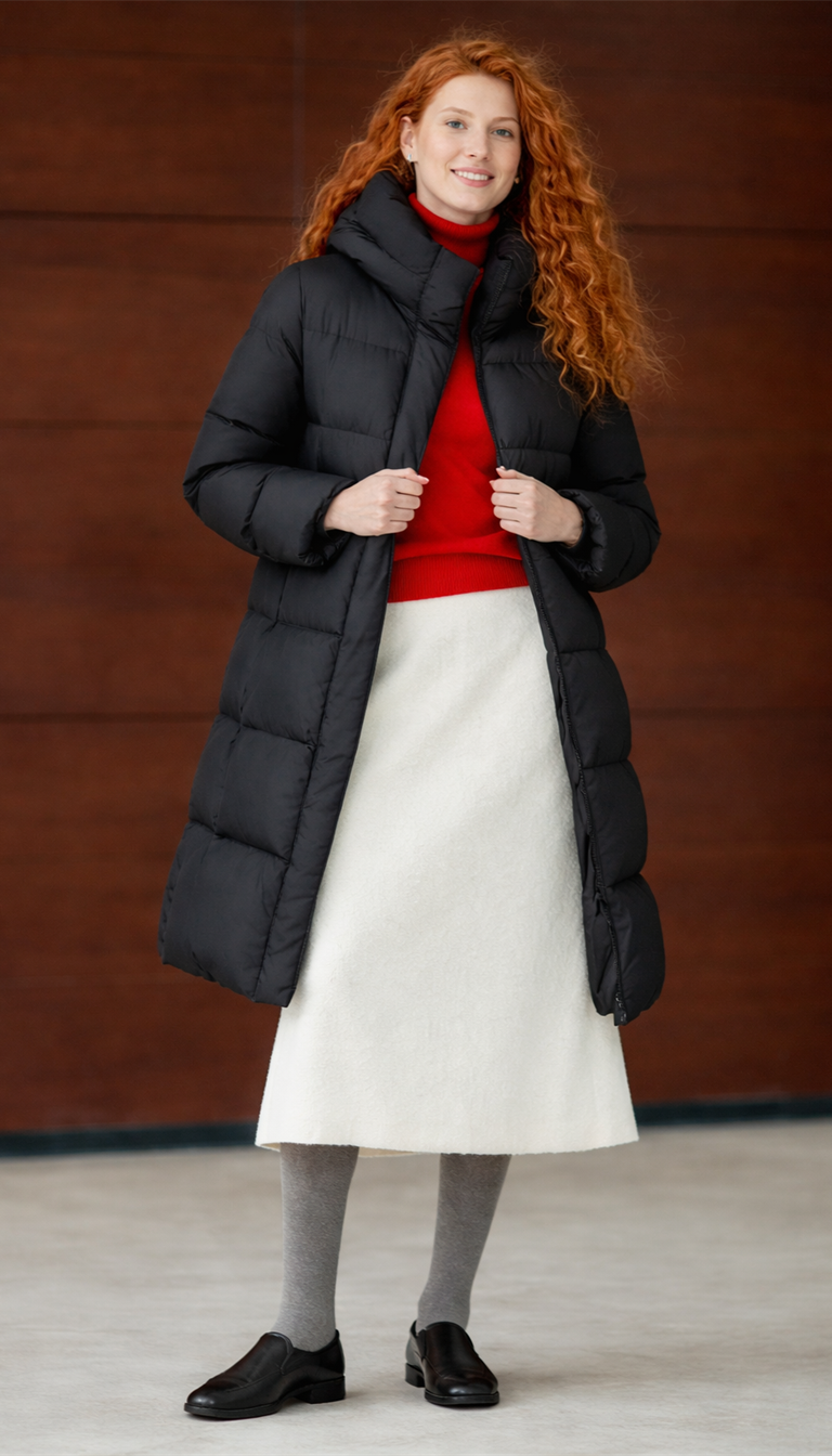 OURYE Women's Padded Puffer Jacket - Knee Length