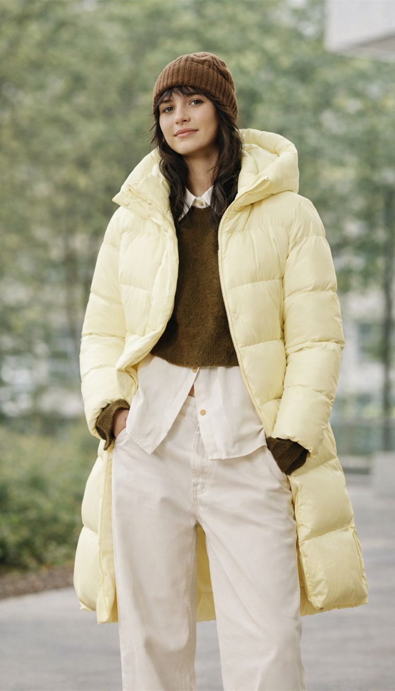 OURYE Women's Padded Puffer Jacket - Knee Length