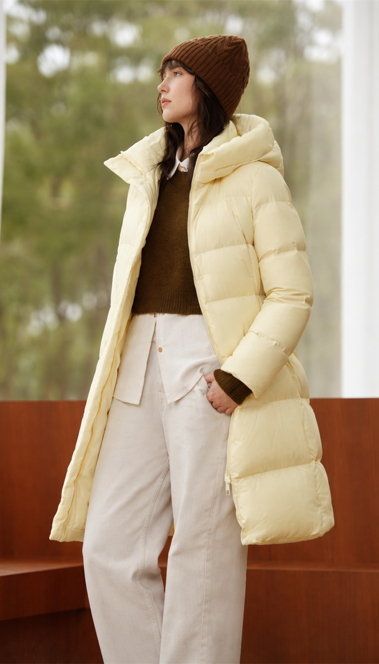 OURYE Women's Padded Puffer Jacket - Knee Length
