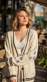OURYE Women's Knit Cardigan Sweater - Oversized in Beige