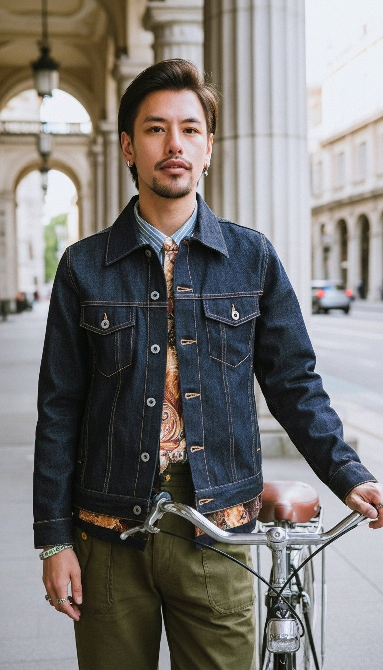 OURYE Men's Selvedge Denim Trucker Jacket