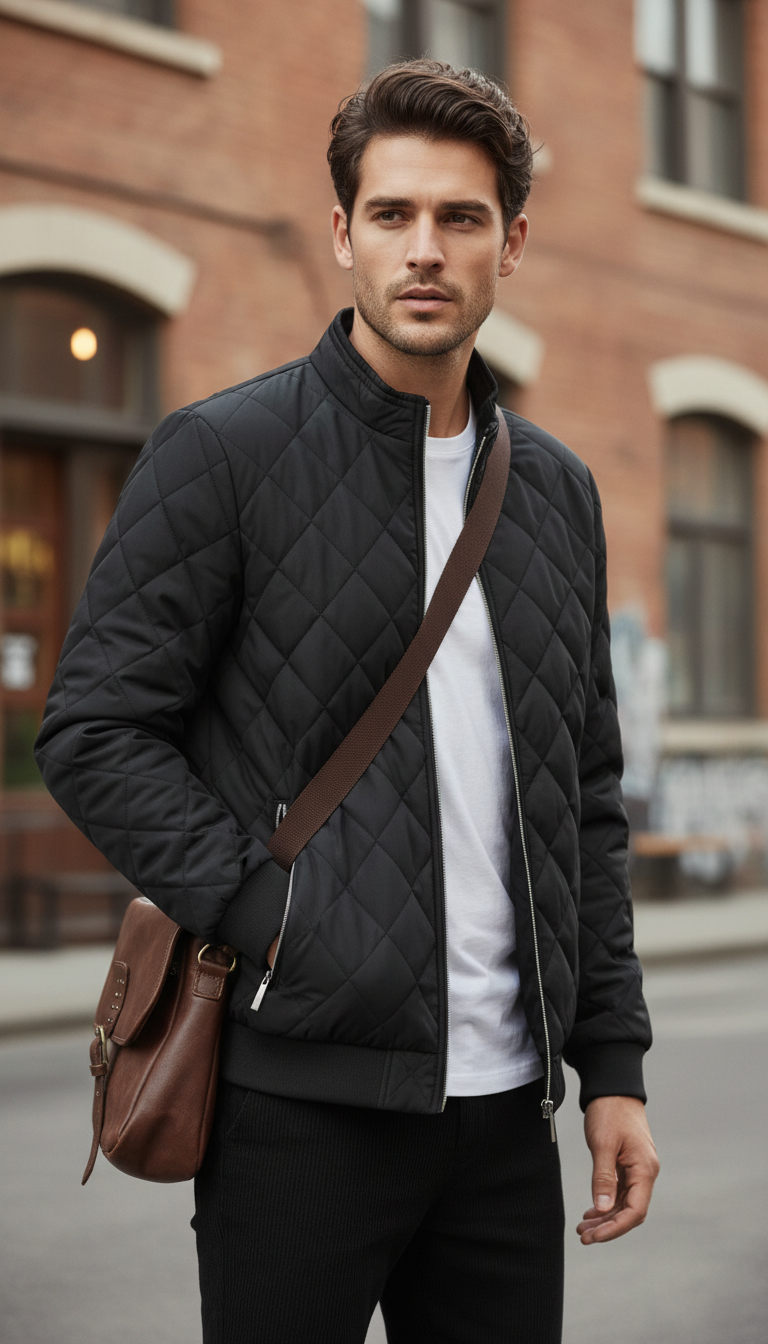 OURYE Men's Quilted Bomber Jacket - Slim Fit