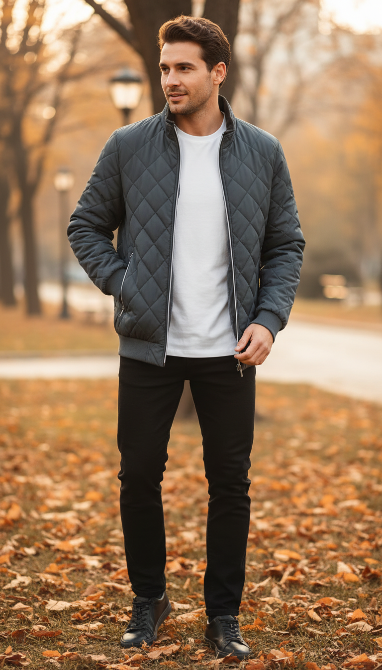 OURYE Men's Quilted Bomber Jacket - Slim Fit