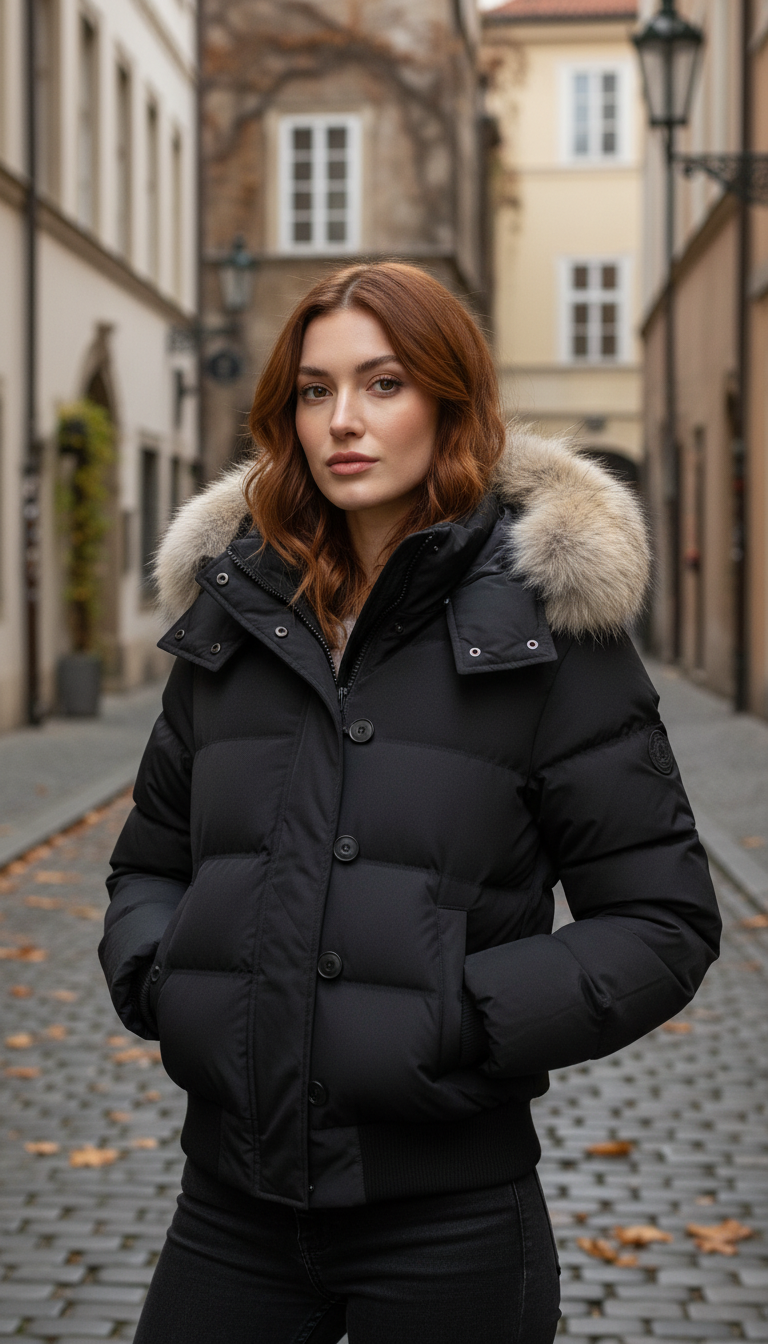OURYE Women's Quilted Puffer Jacket - Cropped in Black