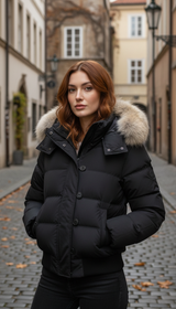OURYE Women's Quilted Puffer Jacket - Cropped in Black