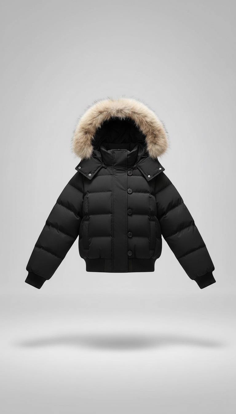 OURYE Women's Quilted Puffer Jacket - Cropped in Black