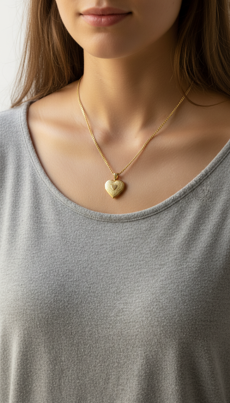 OURYE Women's Heart Locket Necklace - Gold