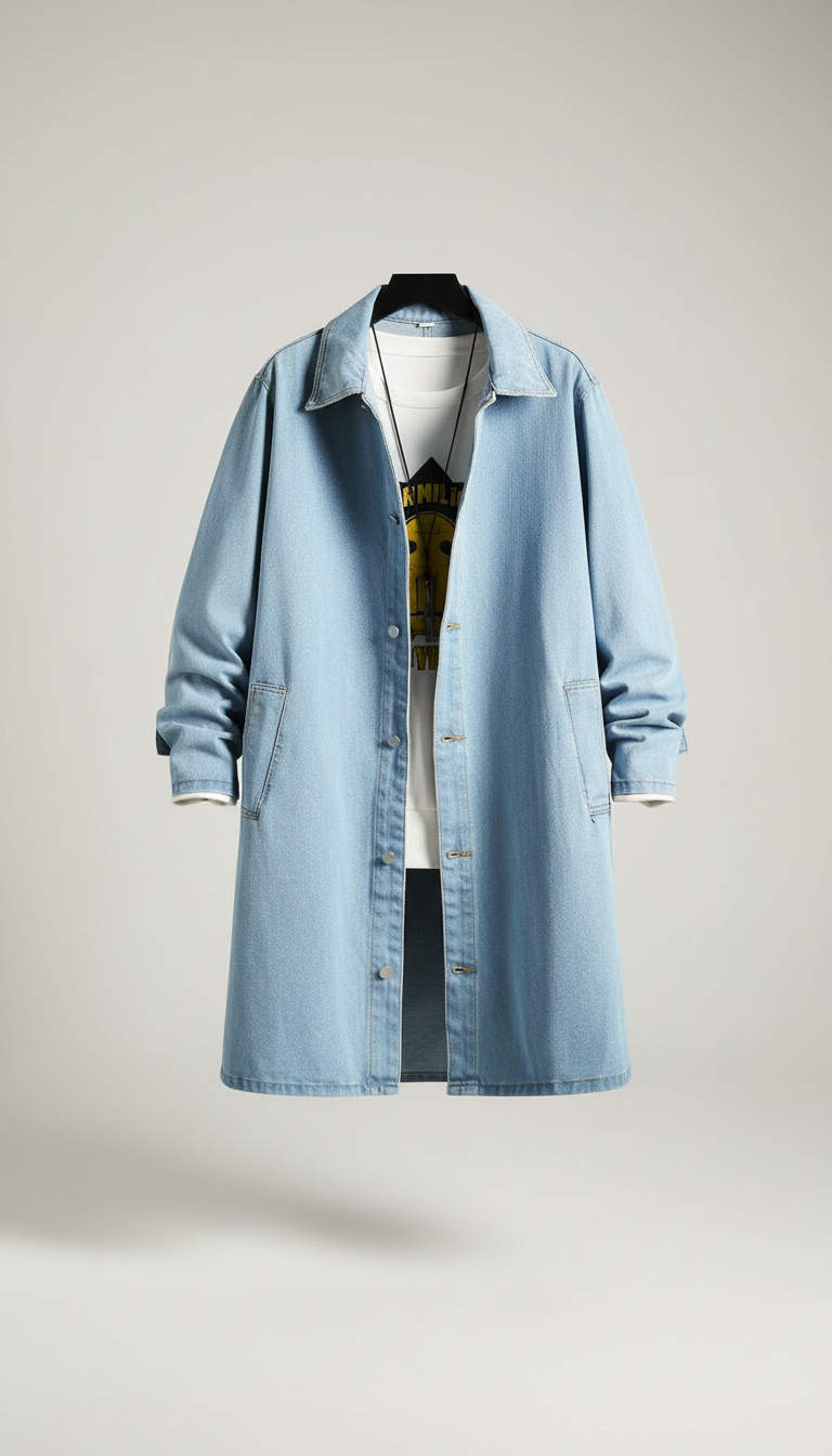 OURYE Men's Denim Trench Coat - Relaxed