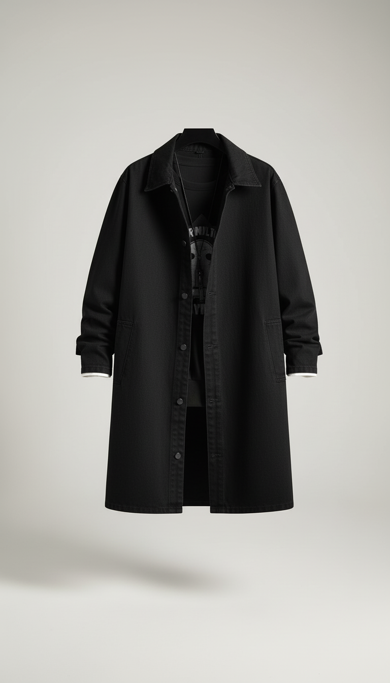 OURYE Men's Denim Trench Coat - Relaxed