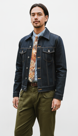 OURYE Men's Selvedge Denim Trucker Jacket