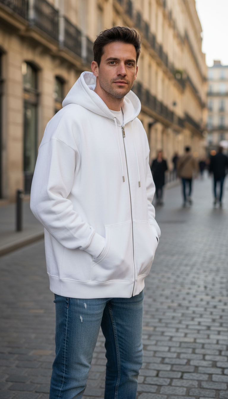 OURYE Men's Cotton Zip Hoodie - Relaxed