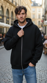 OURYE Men's Cotton Zip Hoodie - Relaxed