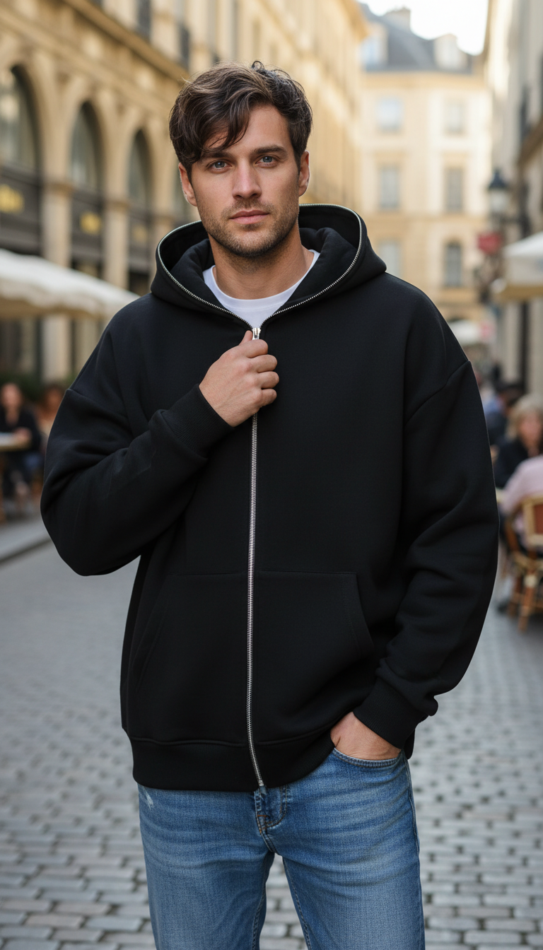 OURYE Men's Cotton Zip Hoodie - Relaxed