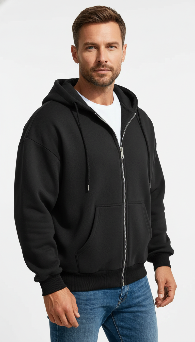 OURYE — Men's Fleece Hooded Sweatshirt Zip-Up Jacket Long Sleeve Sports Coat