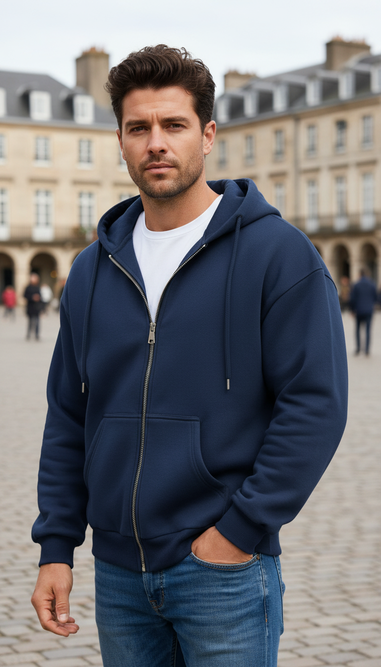 OURYE — Men's Fleece Hooded Sweatshirt Zip-Up Jacket Long Sleeve Sports Coat