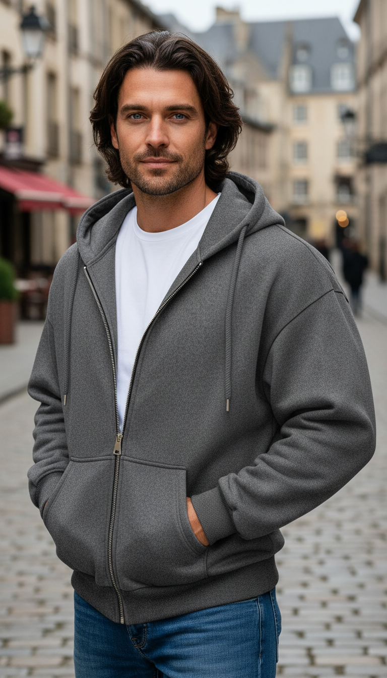 OURYE — Men's Fleece Hooded Sweatshirt Zip-Up Jacket Long Sleeve Sports Coat