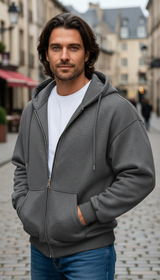 OURYE — Men's Fleece Hooded Sweatshirt Zip-Up Jacket Long Sleeve Sports Coat