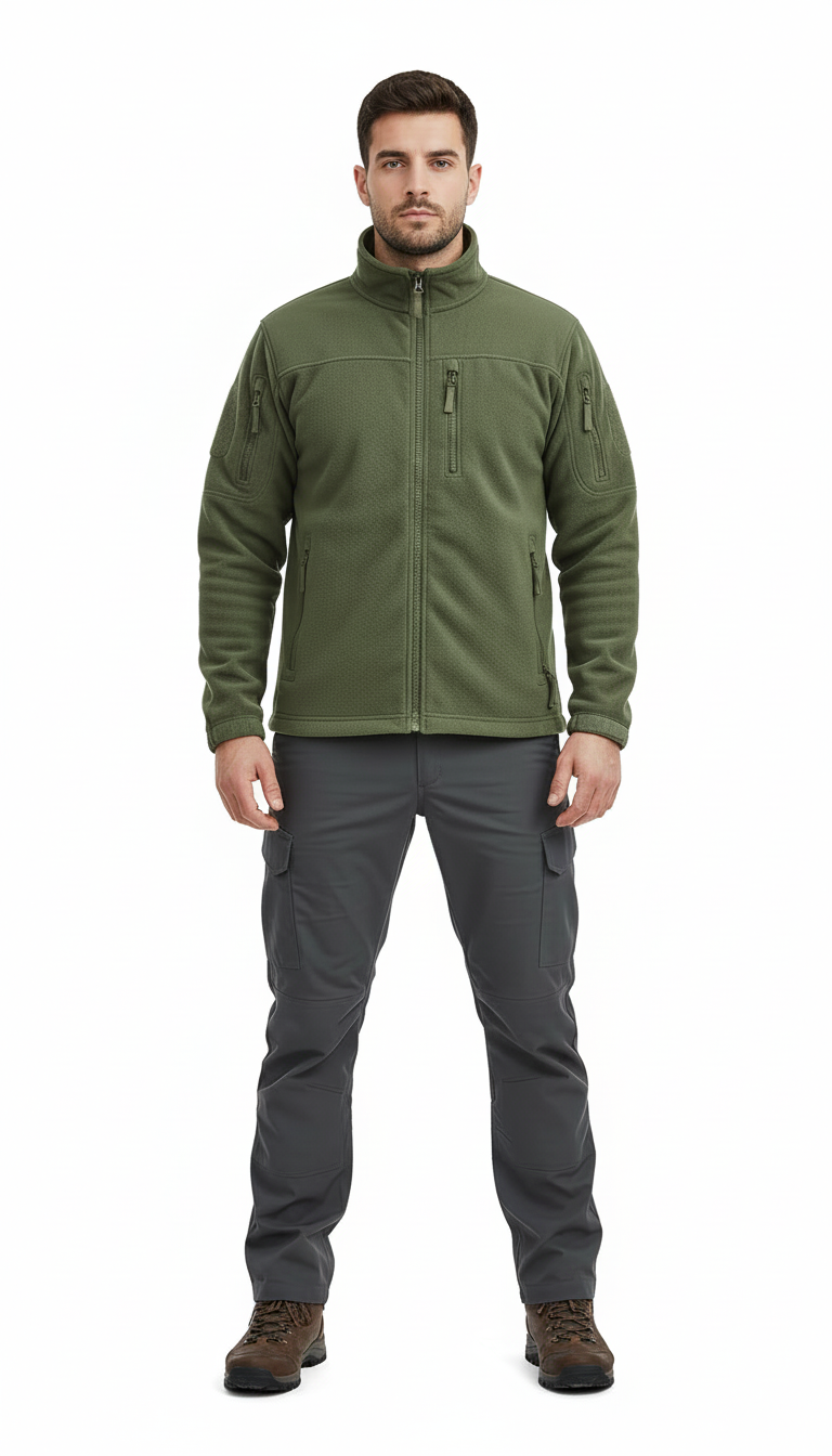 OURYE Men's Fleece Zip Jacket - Regular Fit in Green