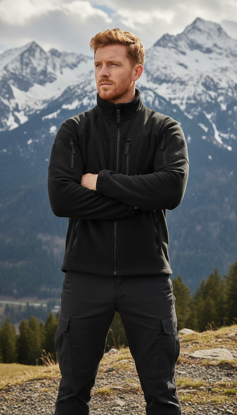 Men's Fleece Jacket - Soft Warm Windproof Full - Detail Close-Up