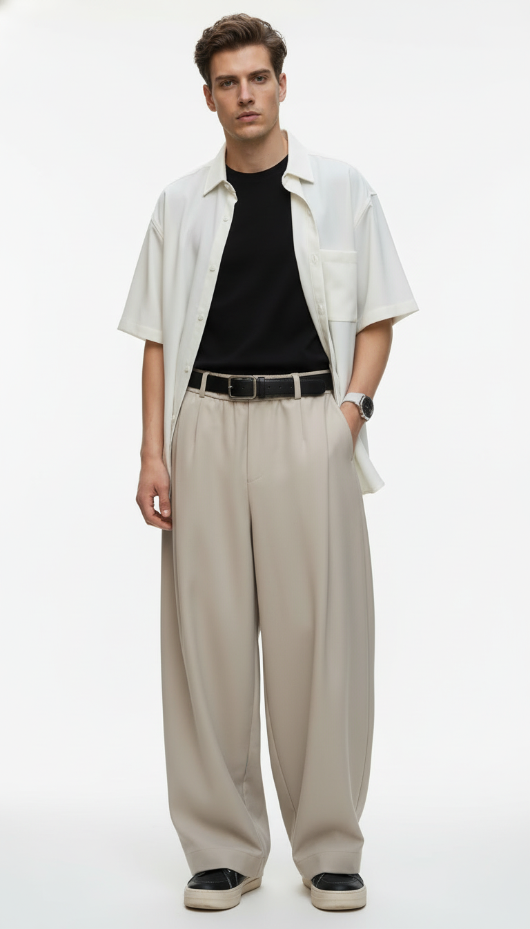 OURYE Men's Pleated Trousers - Wide Leg