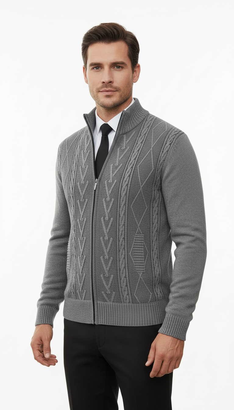 OURYE Men's Cashmere Zip Cardigan - Grey