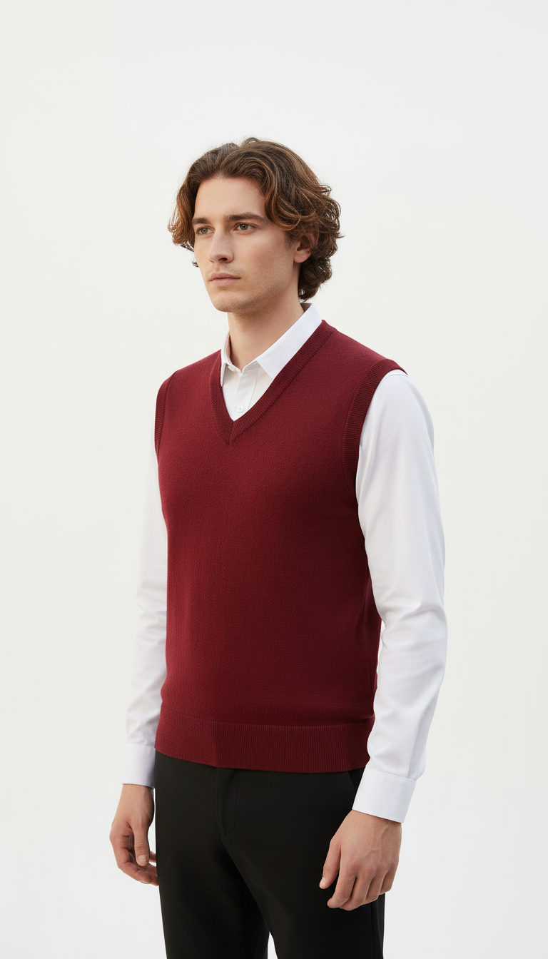 Herren Weste in Unifarbe – Ärmelloser Strickpullunder mit V-Ausschnitt, Must-have für jede Jahreszeit