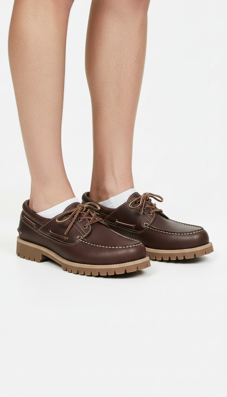OURYE Men's Leather-Look Boat Shoes - Relaxed in Brown