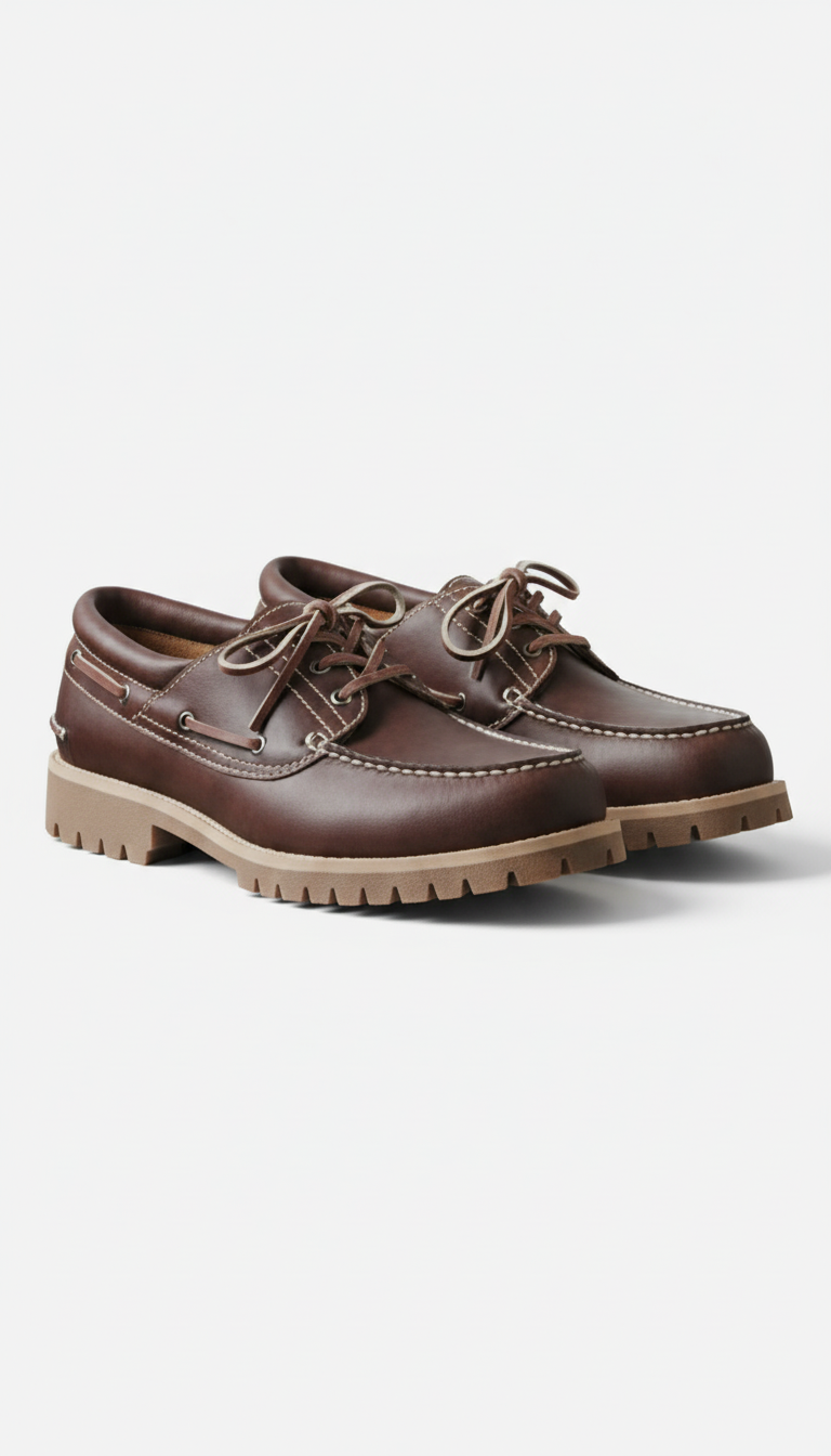 OURYE Men's Leather-Look Boat Shoes - Relaxed in Brown