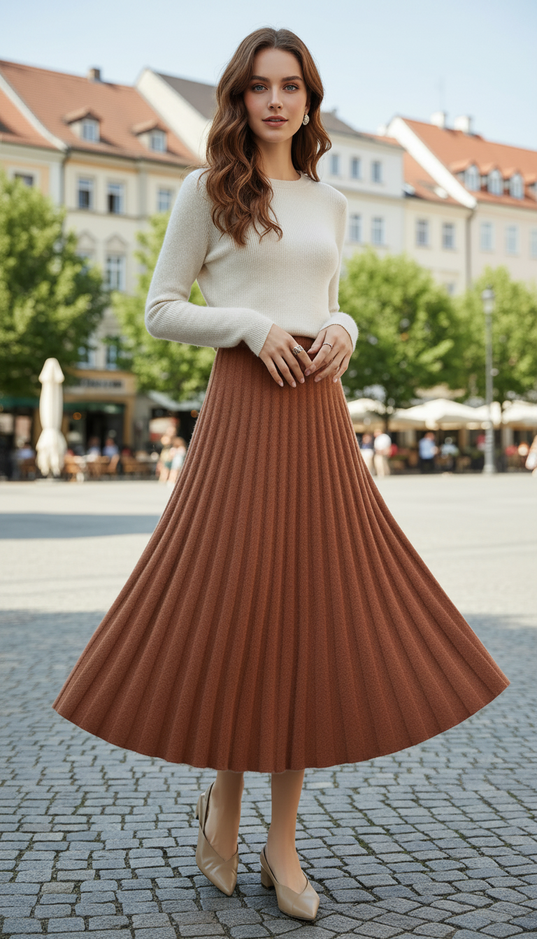 OURYE Women's Knit Pleated Skirt - A Line