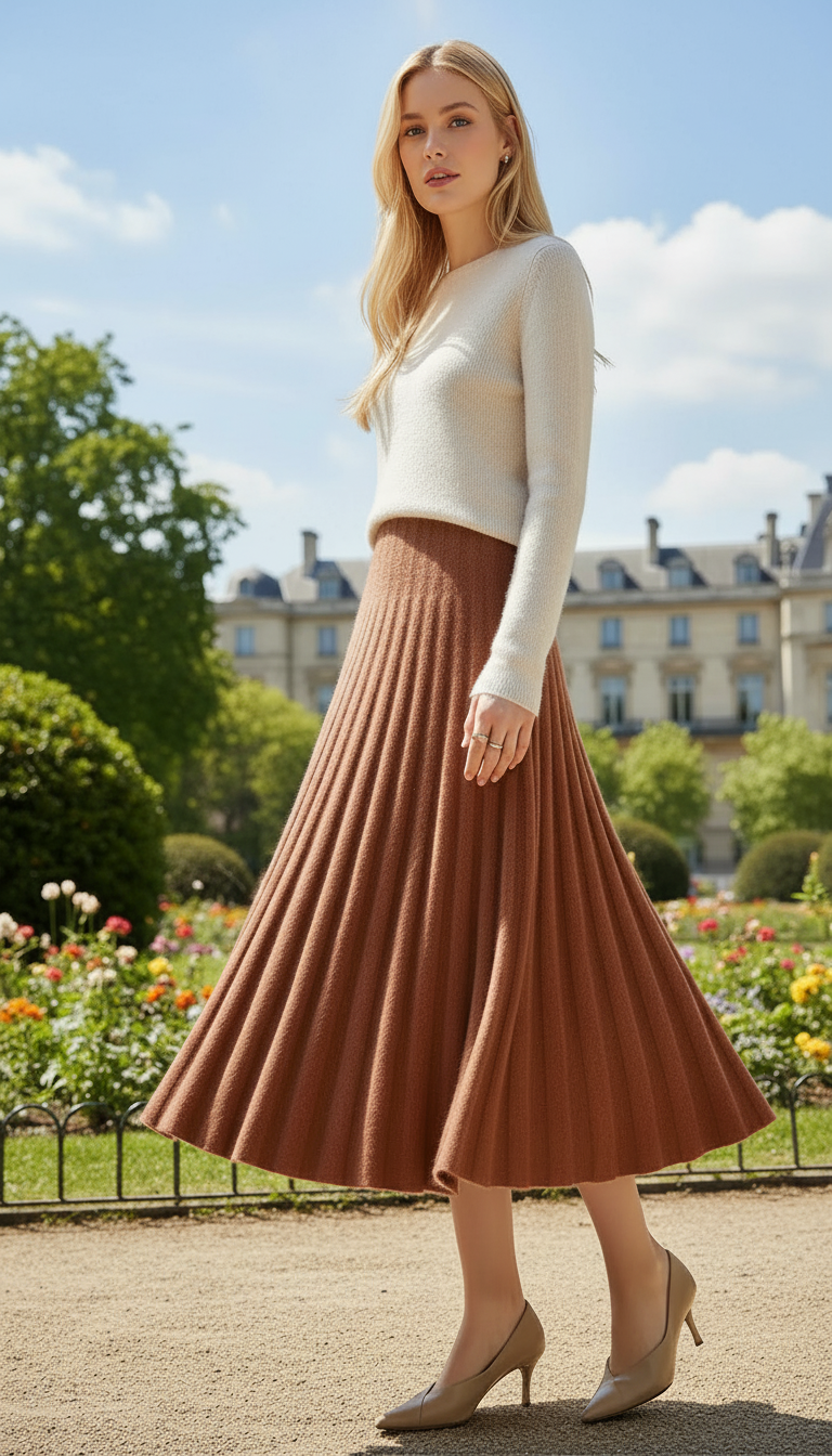 OURYE Women's Knit Pleated Skirt - A Line