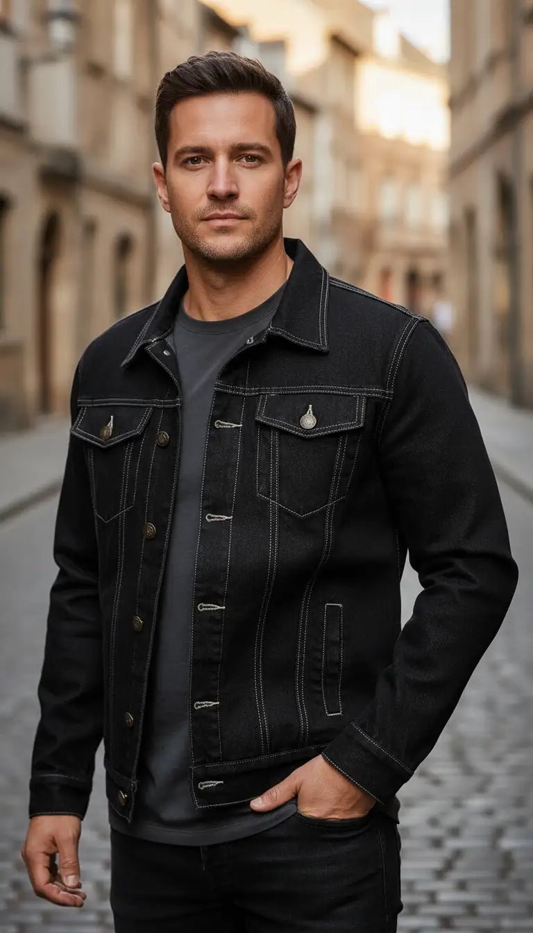 OURYE men's slim-fit denim jacket