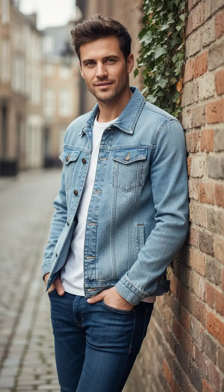 OURYE men's slim-fit denim jacket
