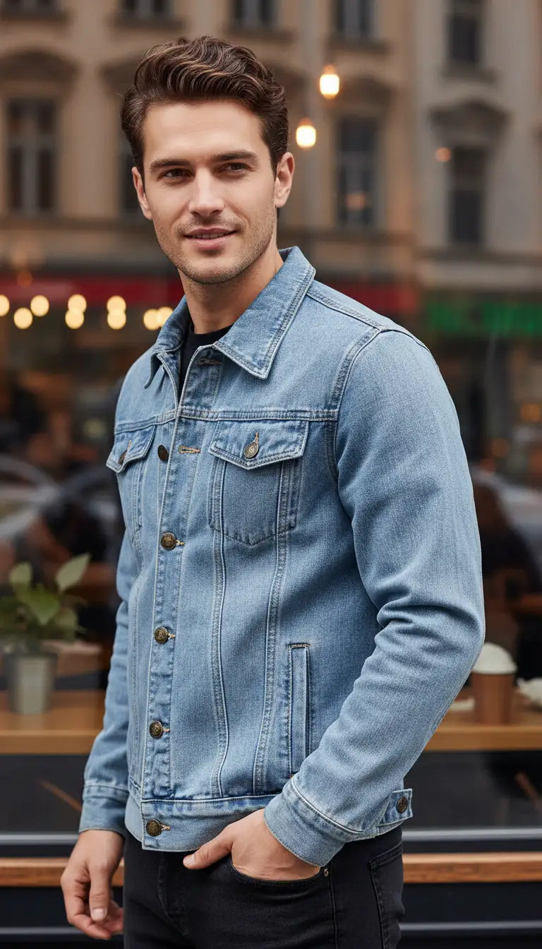OURYE men's slim-fit denim jacket