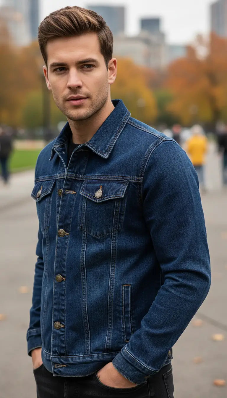 OURYE men's slim-fit denim jacket