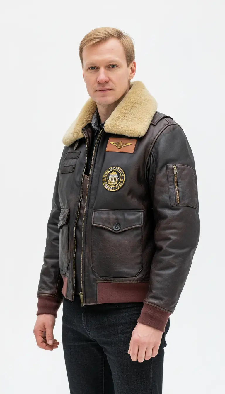 OURYE men's cowhide G1 aviator jacket in brown