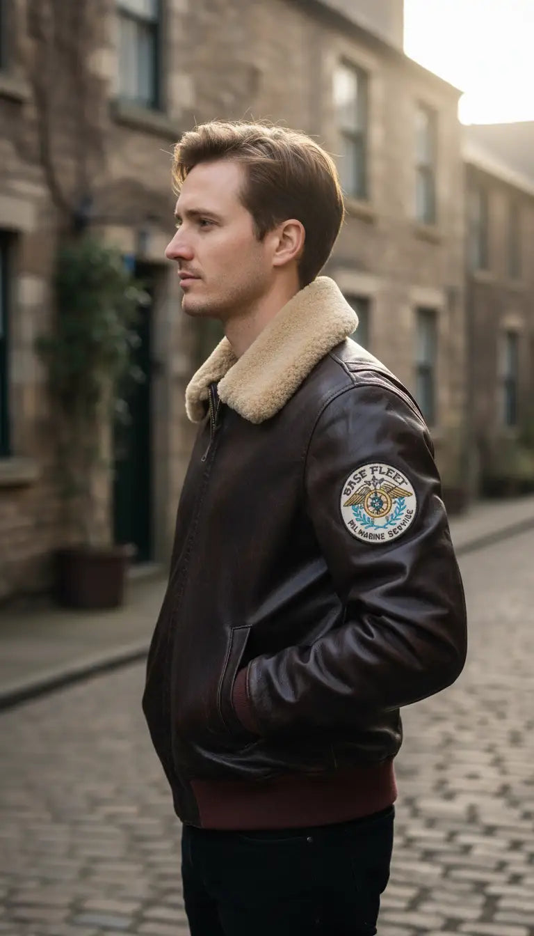 OURYE men's cowhide G1 aviator jacket in brown