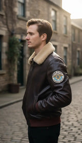 OURYE men's cowhide G1 aviator jacket in brown