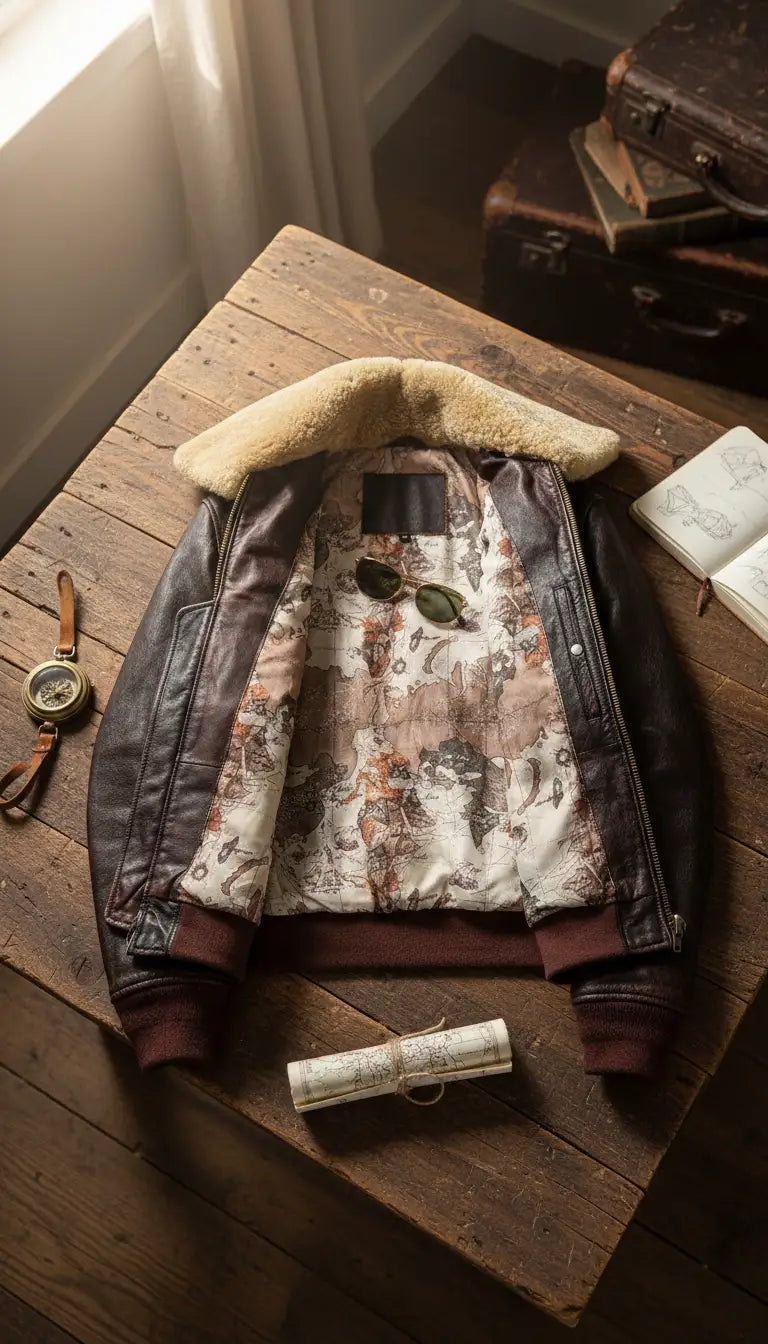 OURYE men's cowhide G1 aviator jacket in brown