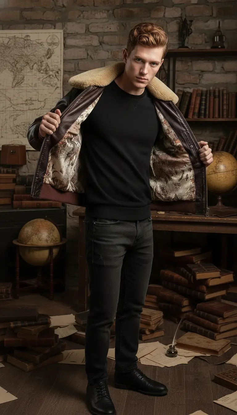 OURYE men's cowhide G1 aviator jacket in brown