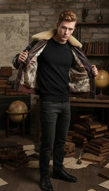 OURYE men's cowhide G1 aviator jacket in brown