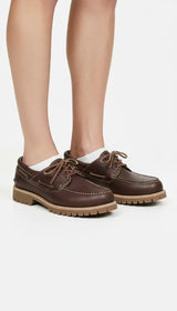 OURYE men's leather-look boat shoes in brown