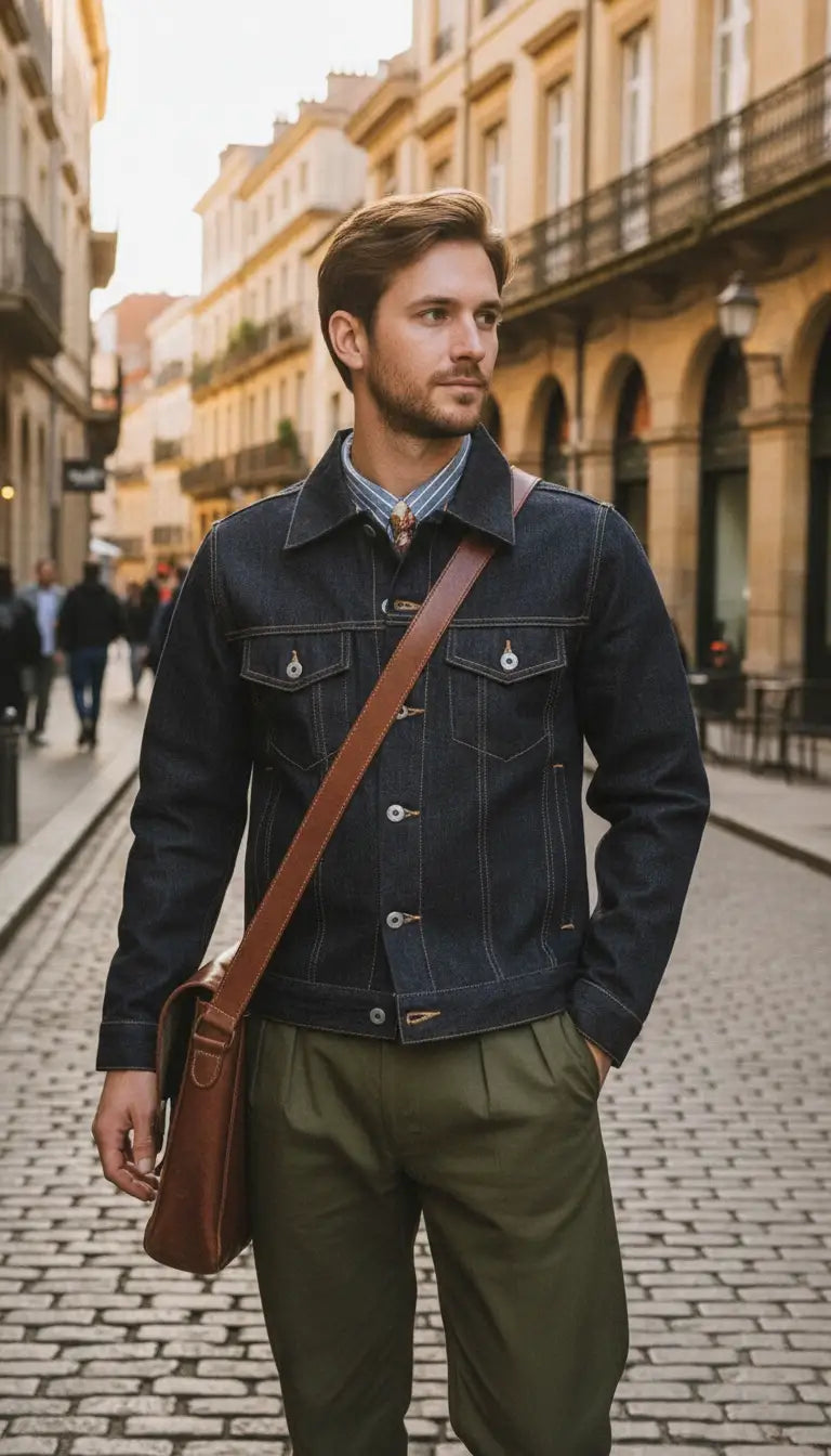 OURYE men's selvedge denim trucker jacket