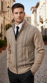 OURYE men's soft knit zip cardigan in grey