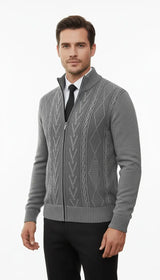 OURYE men's soft knit zip cardigan in grey