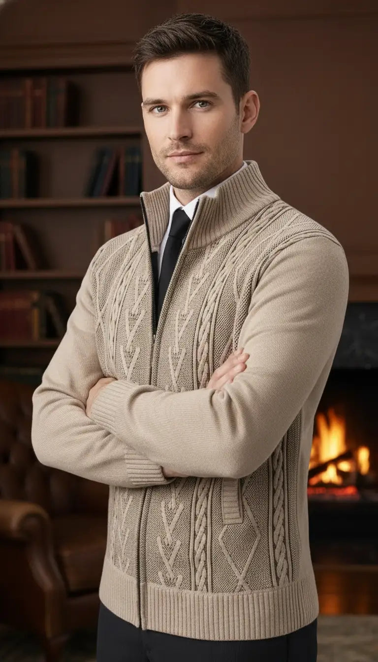 OURYE men's soft knit zip cardigan in grey