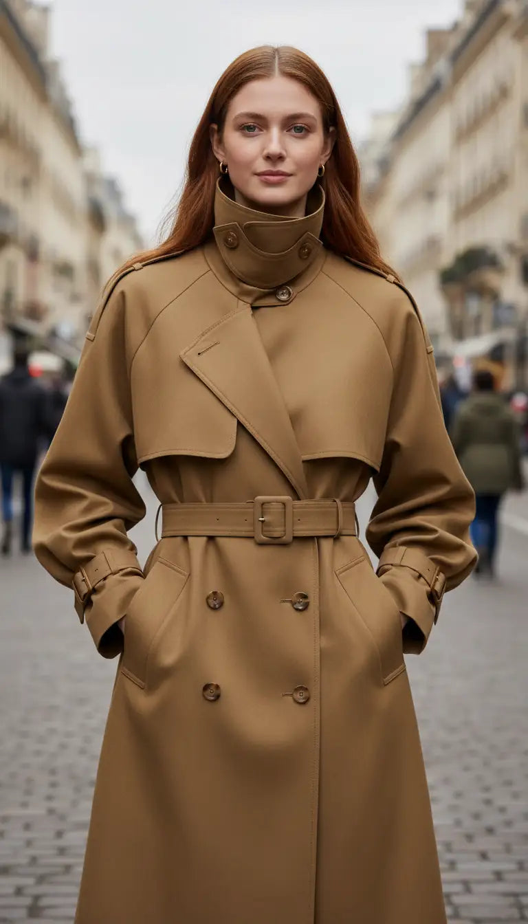 OURYE women's double-breasted trench coat in khaki