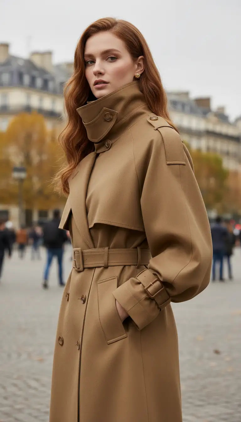 OURYE women's double-breasted trench coat in khaki