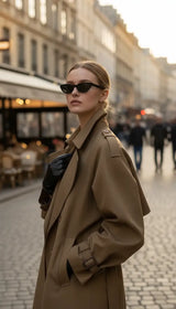 OURYE women's double-breasted trench coat in khaki